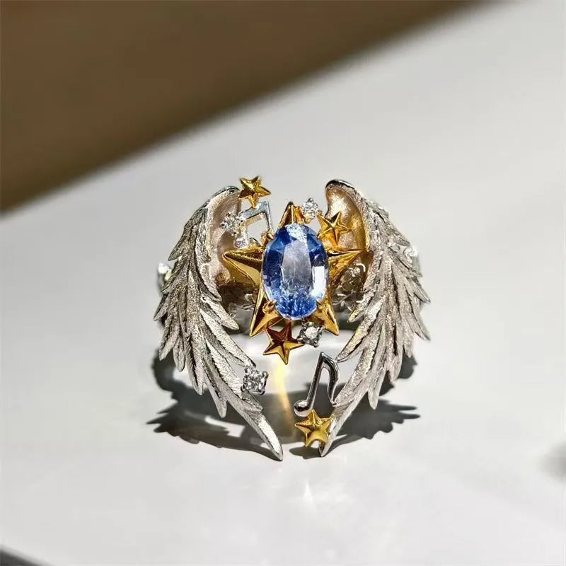 Open mouth geometry alloy ring with adjustable US size 8 opening and silver-tone finish
