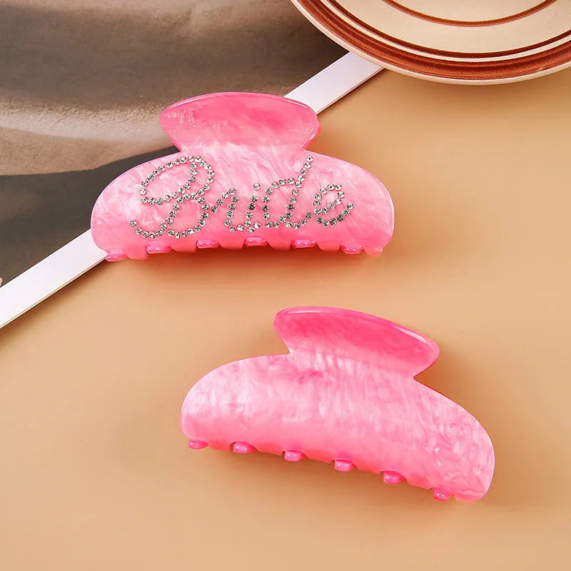 10cm acrylic diamond shower shark clip hair barrette with spot drill finish in pink or white