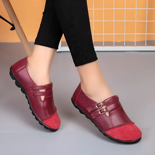 Casual Gommino style flat shoes with cow split leather upper and Velcro closure in multiple colours