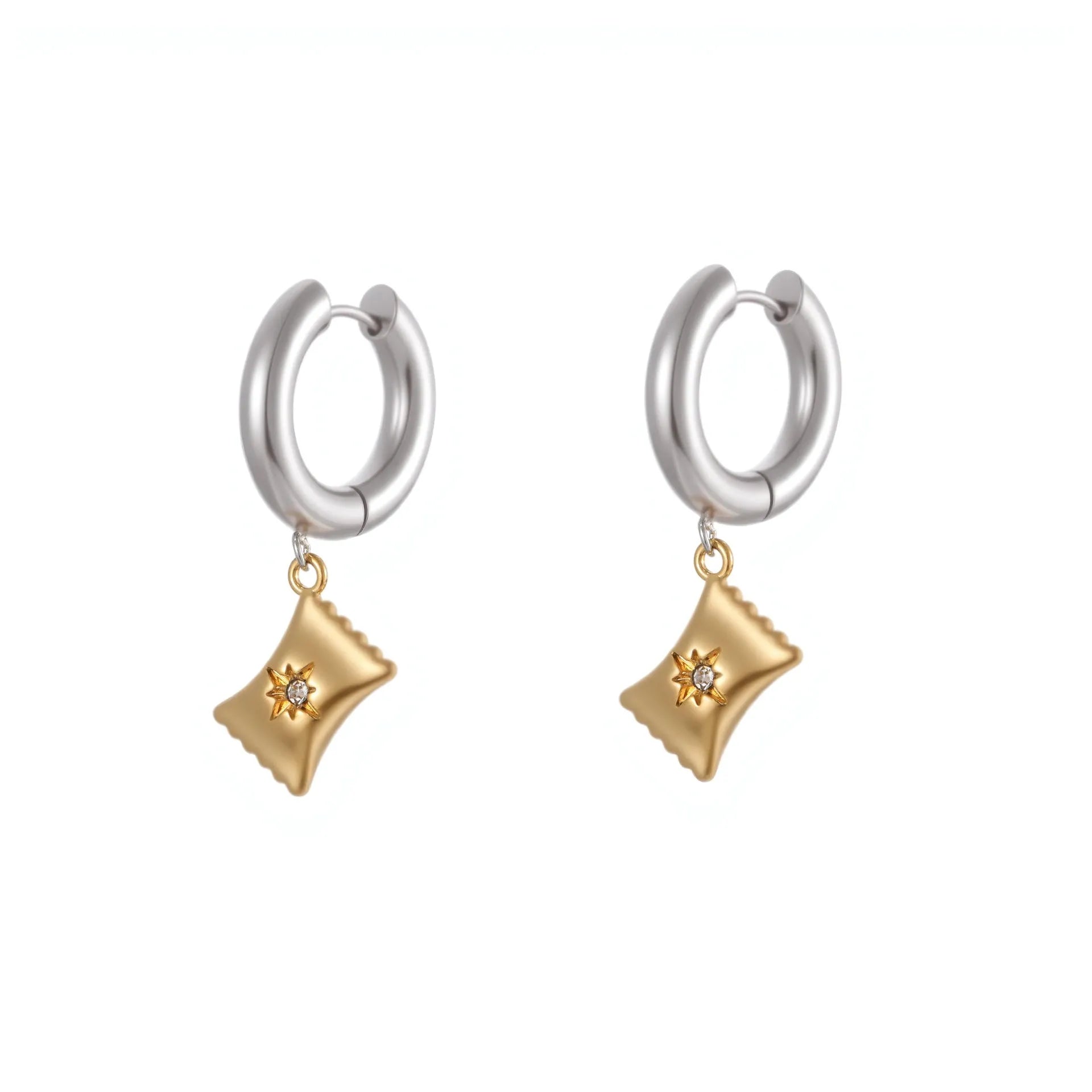 Gold Christmas tree earrings with heart and star shapes made from stainless steel with 18K plating