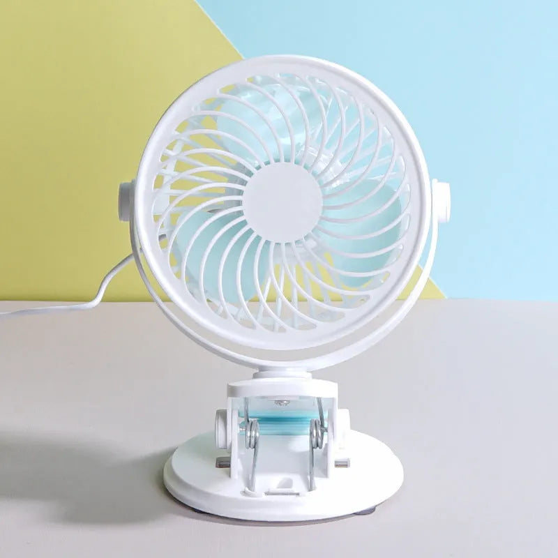 USB clip fan with compact 19cm design for quiet desktop cooling