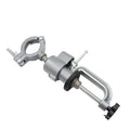 Clamp-on bench vise with 360-degree rotating tungsten steel jaws on bracket mount