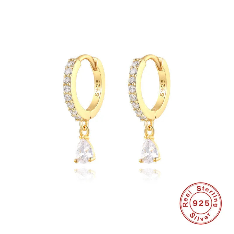 S925 sterling silver water drop earrings with geometric design and gemstone options