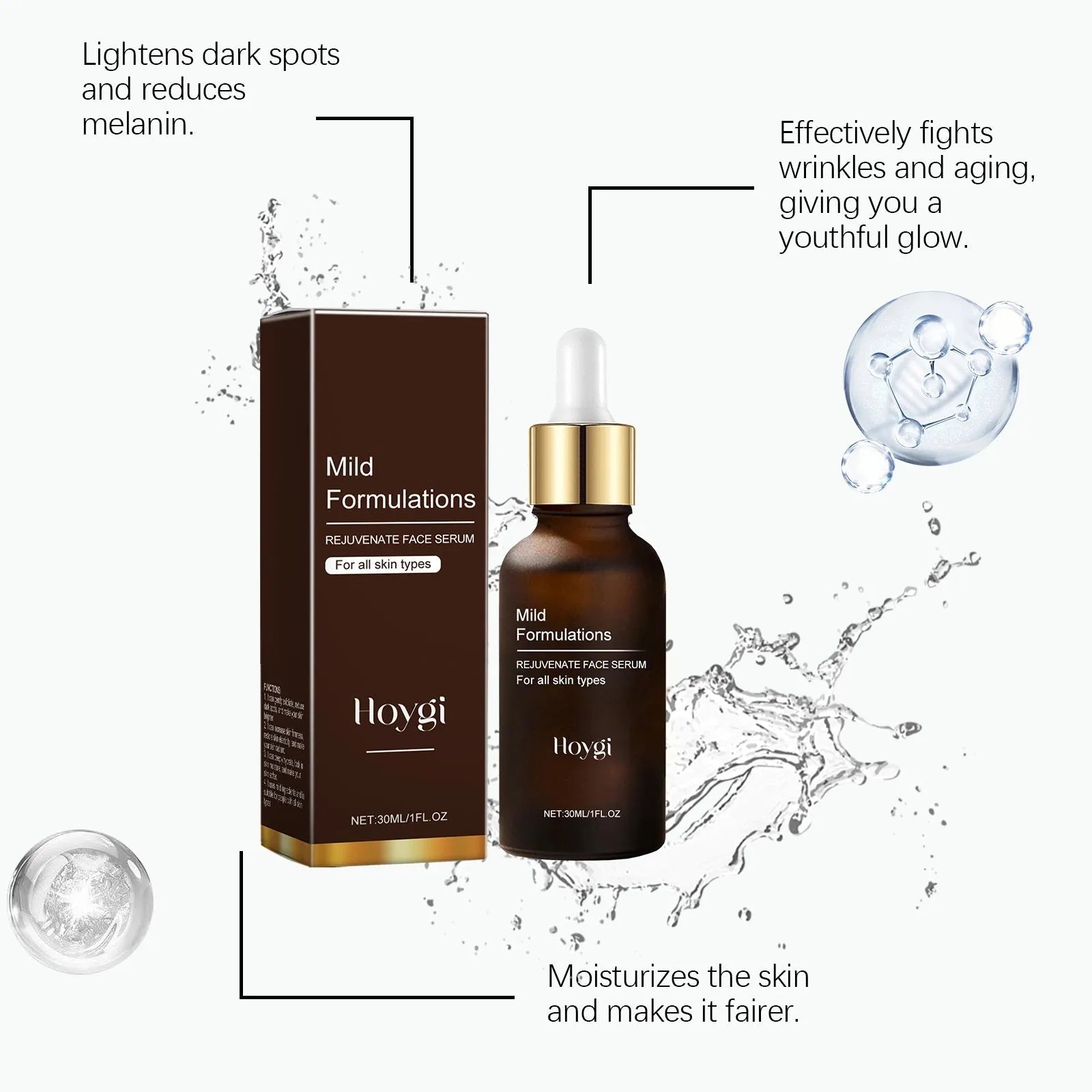 30ml bottle of nourishing facial skin care essence with arbutin, collagen, vitamin C, and hyaluronic acid.