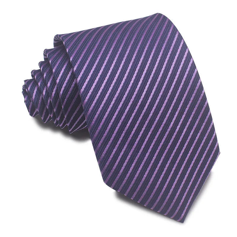 Men's 8cm polyester jacquard striped business tie in red black and blue formal arrow type