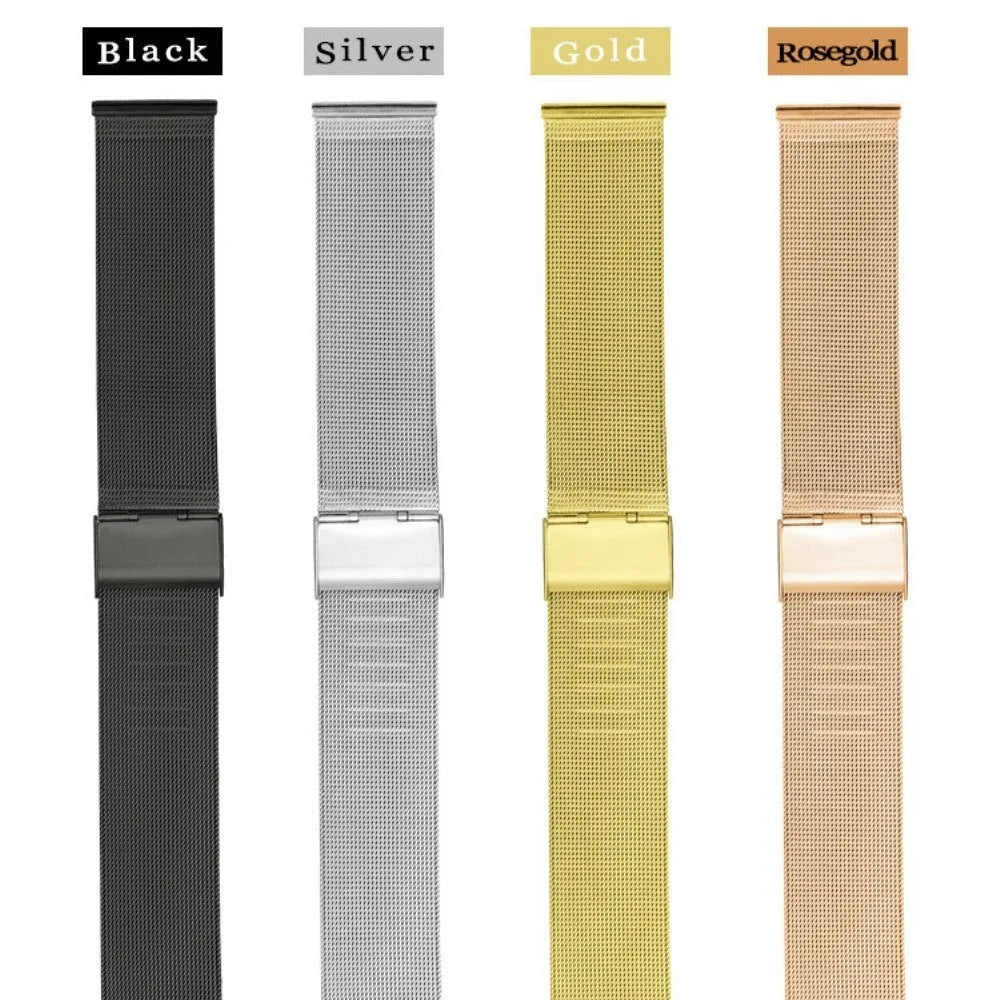 Milani silk woven stainless steel watch band in silver, black, rose gold and gold colour options