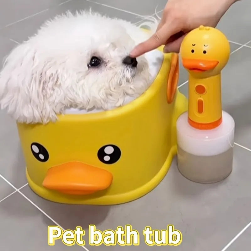 Duck-shaped PVC bathtub for dogs and cats in blue, pink or yellow colour