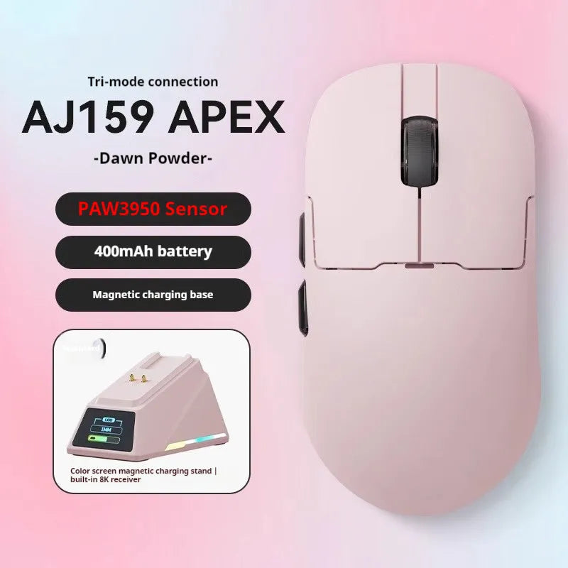 PAW3395 PAW3950 triple mode gaming mouse in compact design with Teflon feet