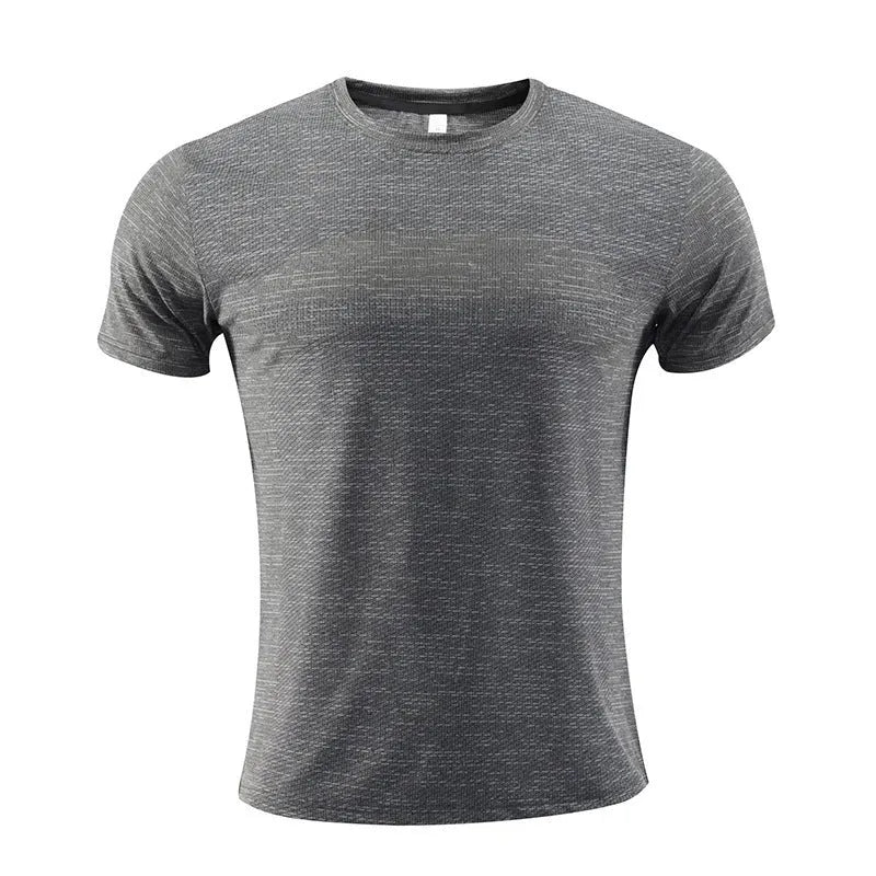 Red polyester spandex short sleeve running t-shirt laid flat