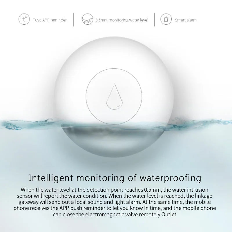 Zigbee wireless flood sensor water detector smart home device with FCC CE authentication