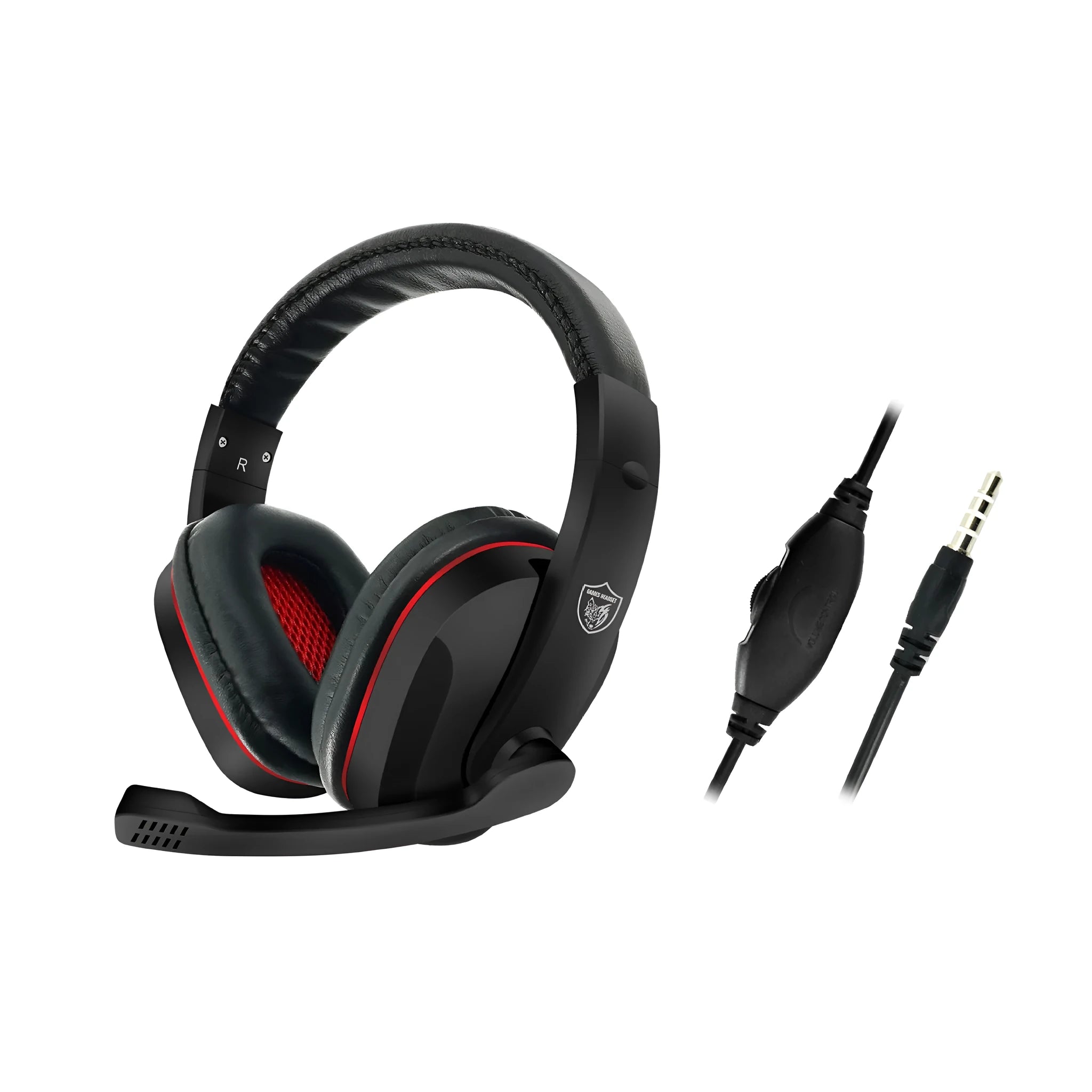 Black wired gaming headset with 1.2m cable and 6.3mm straight plug