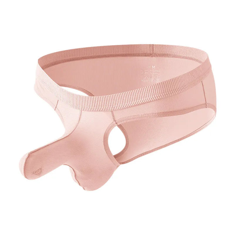 Men's low waist ice silk briefs in black, grey, light green, pink, and purplish blue colours.