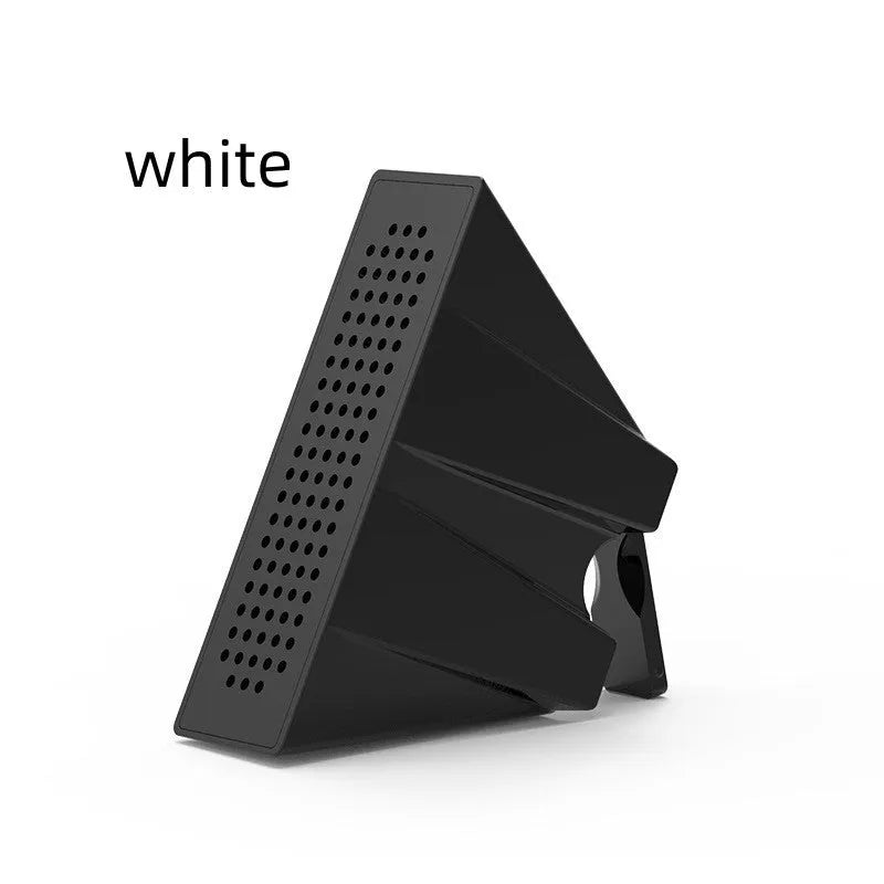 Mini portable phone amplifier bracket for Apple iPhone on a desktop in pink colour.