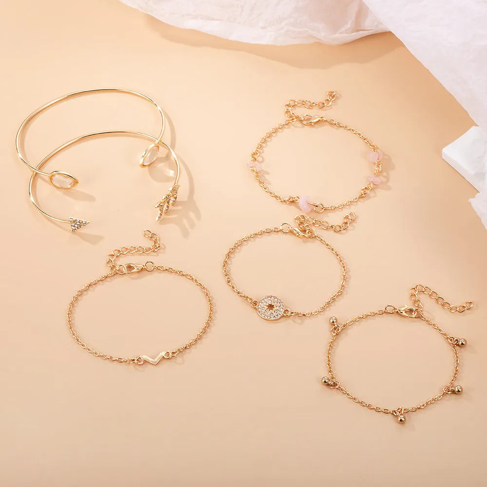 Women's six-piece bracelet set with golden spot drill, arrow and water drop charms