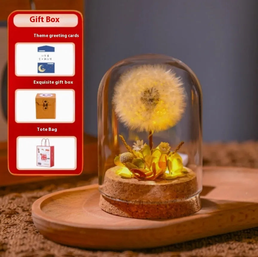 Dandelion-shaped glass night light ornament in a gradient colour with soft internal LED glow.