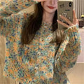 Retro rainbow pattern acrylic cardigan in green or pink ice cream colours with free size slim fit