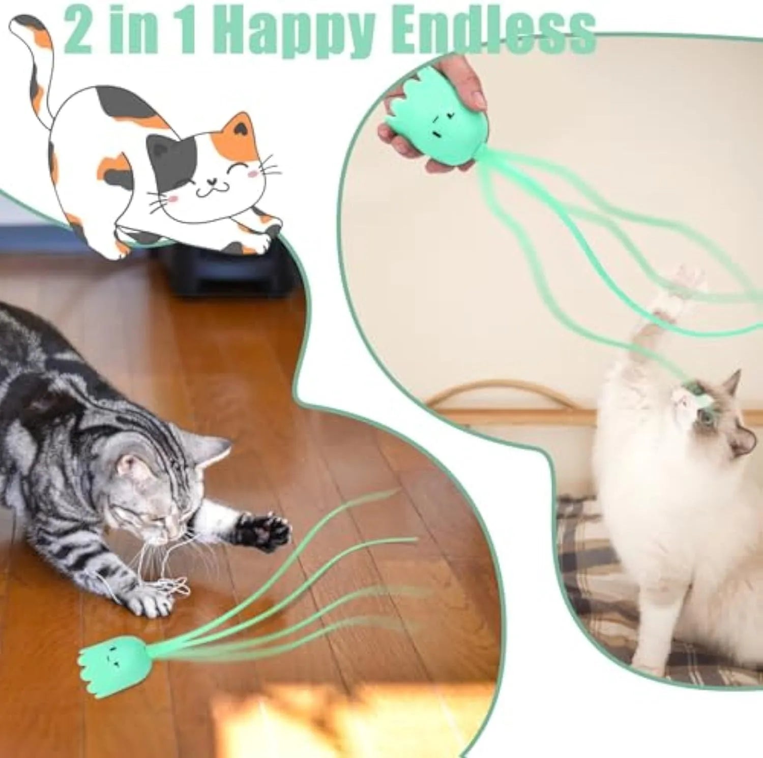 Automatic electronic cat wand toy with swinging silicone tails for indoor cat play and exercise