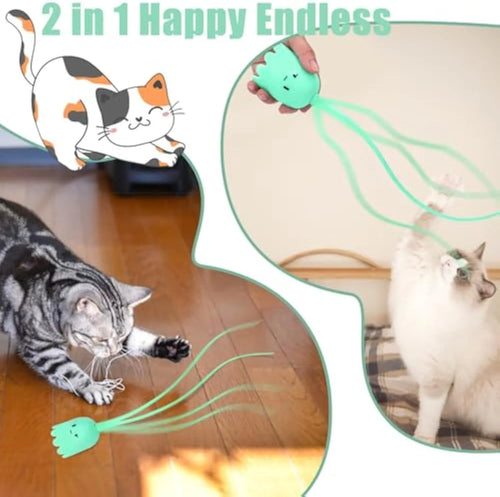 Automatic electronic cat wand toy with swinging silicone tails for indoor cat play and exercise