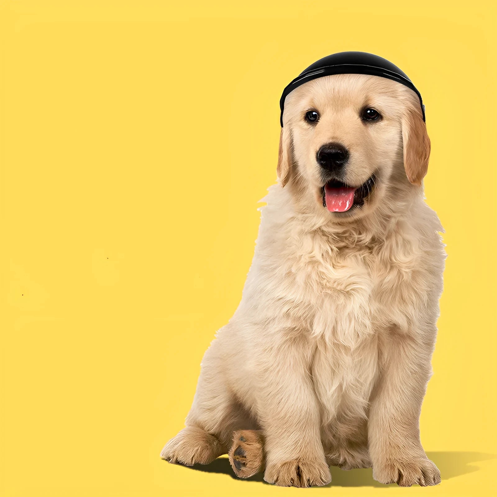 Small S size plastic pet helmet for motorcycle safety in pink, black, yellow, or green.