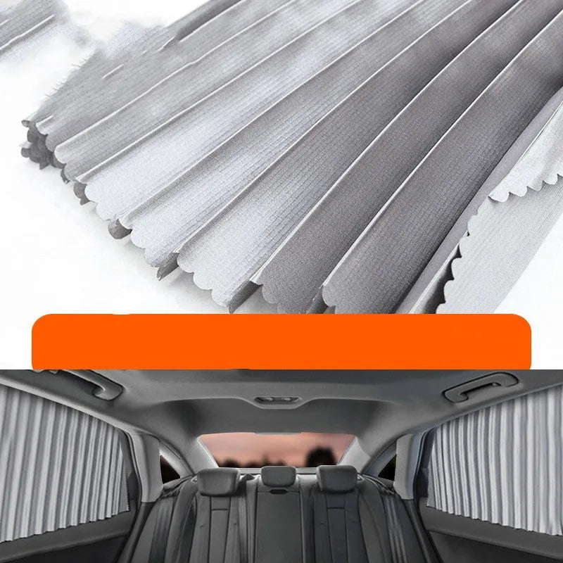 Thick opaque retractable car sunshade curtain in black colour with roller shutter mechanism
