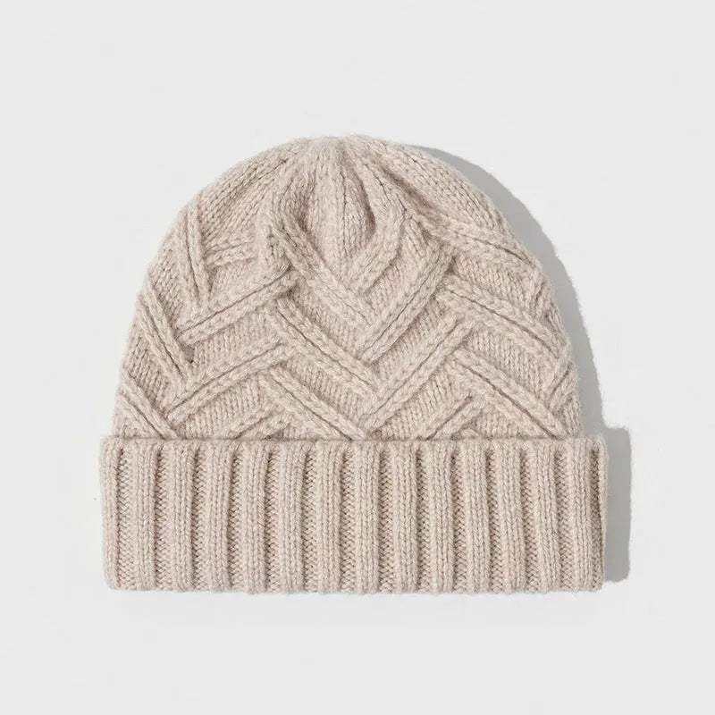Thickened wool knitted winter hat in dome style available in ivory white khaki red brown grey and black