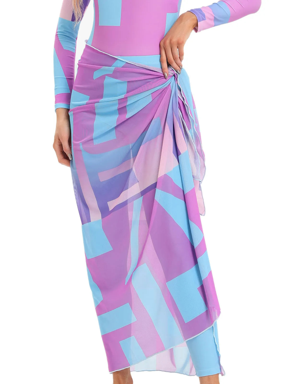 Conservative Muslim swimsuit three-piece set with apron in polyester fabric for beach swimming