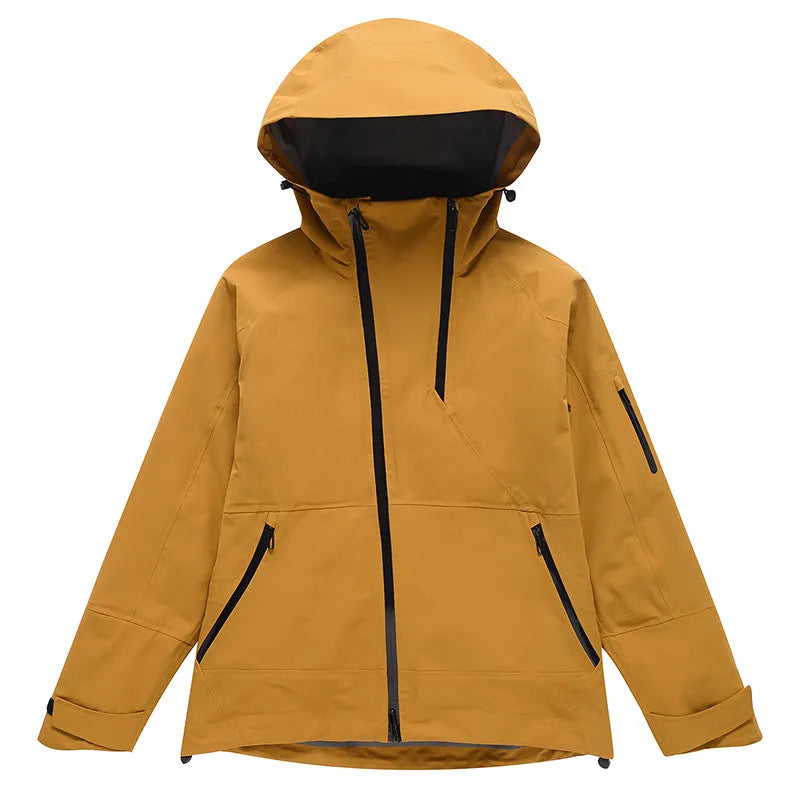 Men's and women's thin ski suit in black, designed for windproof and waterproof winter sports protection.