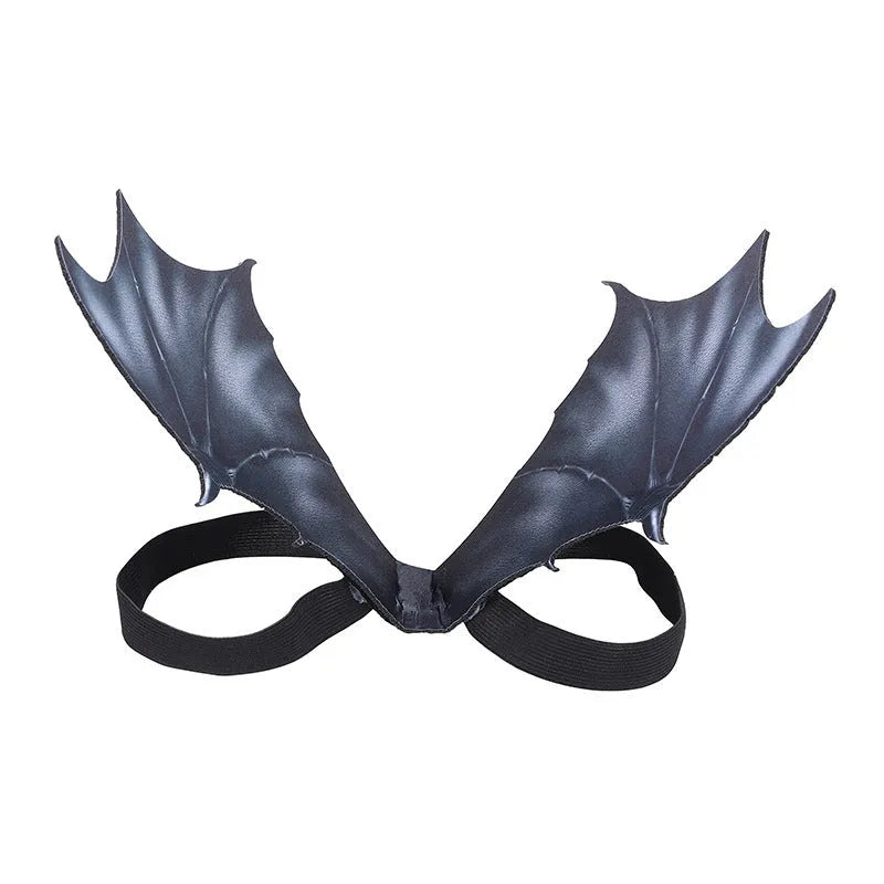 Black cloth bat wings pet costume in three sizes for Halloween dog and cat dress-up