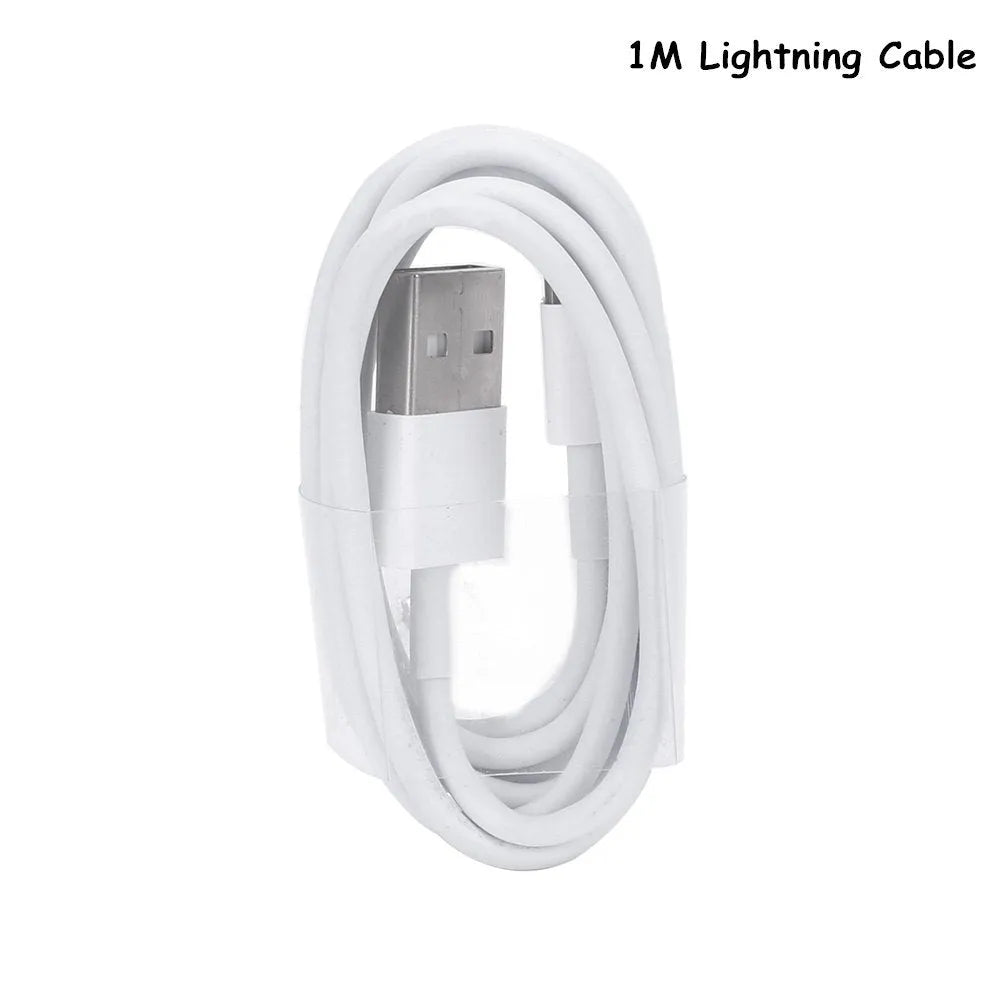 USB travel charger and cable set compatible with iPhone and iPad models showing multiple cable length options