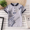Kids short sleeve cotton shirt in grey, navy, red, or white with a lapel collar.