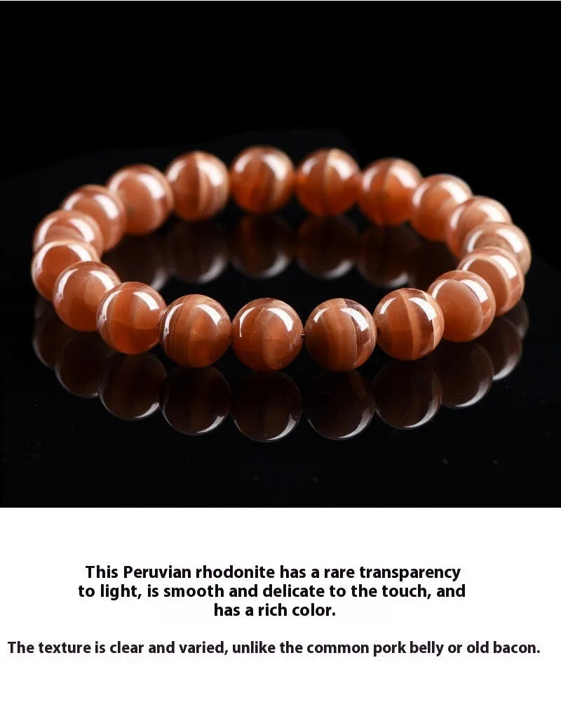 Natural Old Mine Rhodochrosite round beads bracelet with Ruyi pendant, 6mm or 8mm beads, vintage manganese spar colour