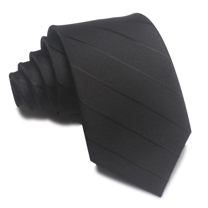 Men's 8cm polyester jacquard striped business tie in red black and blue formal arrow type