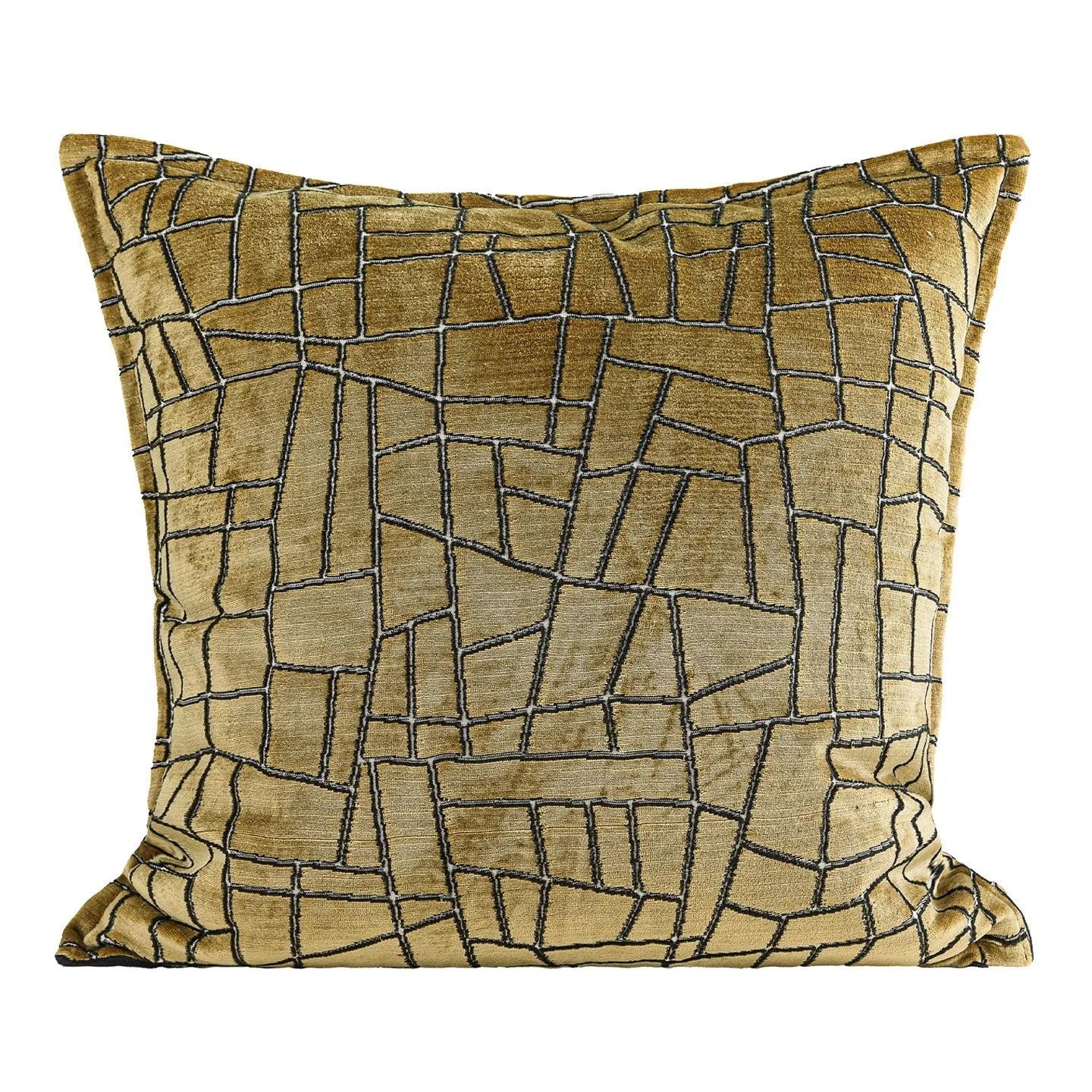 Tuhao Gold geometric abstract pillow cover in feather velvet texture on sofa