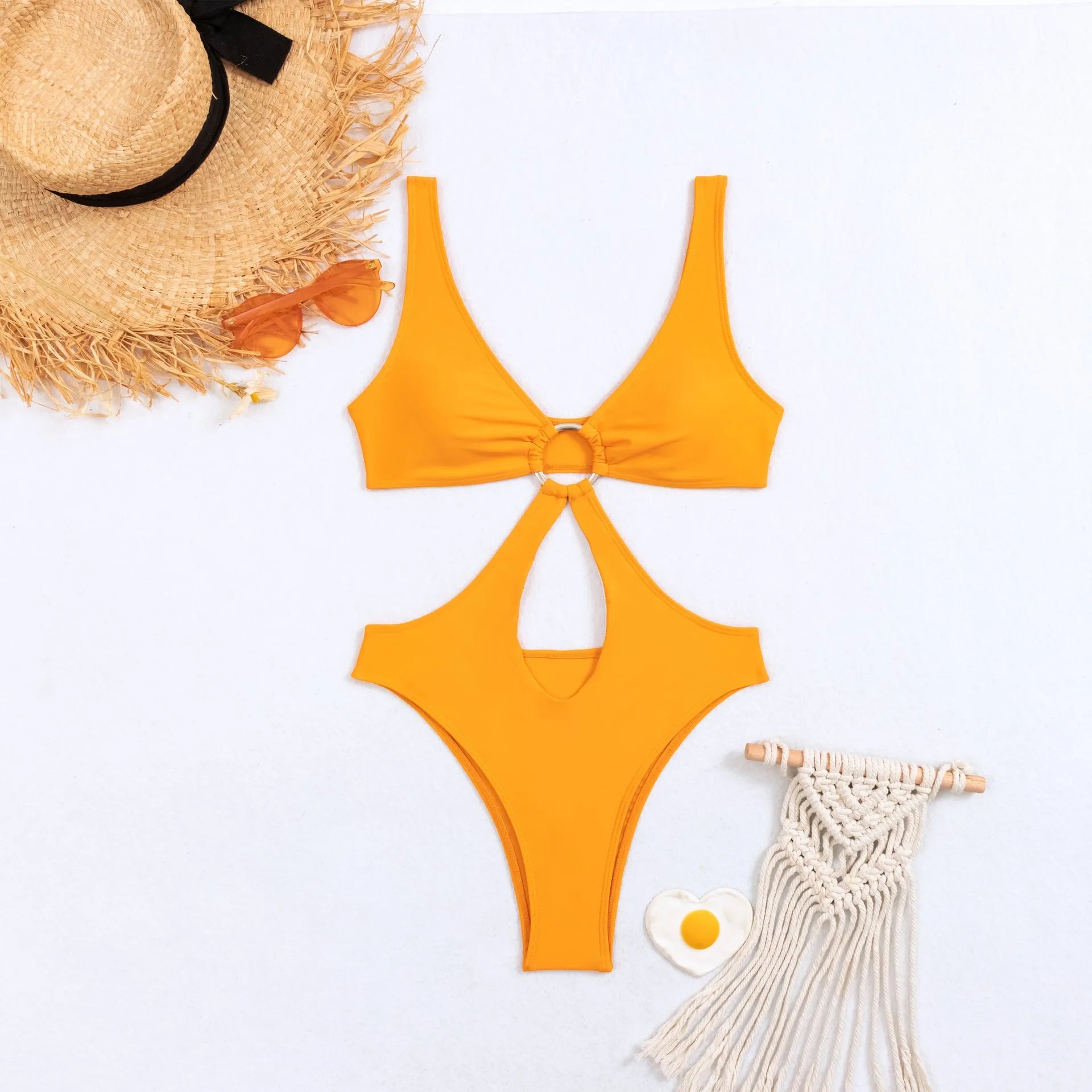 Women's triangle one-piece swimsuit in nylon fabric available in black, yellow and red colours