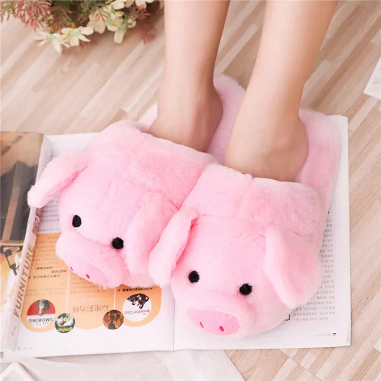 Pink pig floor slippers with short plush material and non-slip sole in women's sizes 36-39