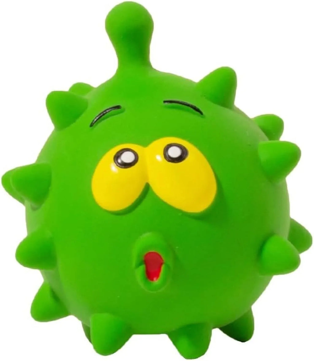 Four coloured squeaky dog balls with cute faces, made from natural latex rubber for safe chewing