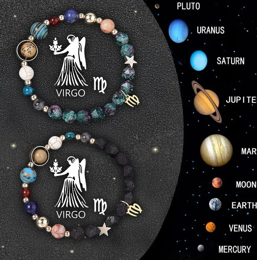 Two natural stone beaded zodiac bracelets showing different style options