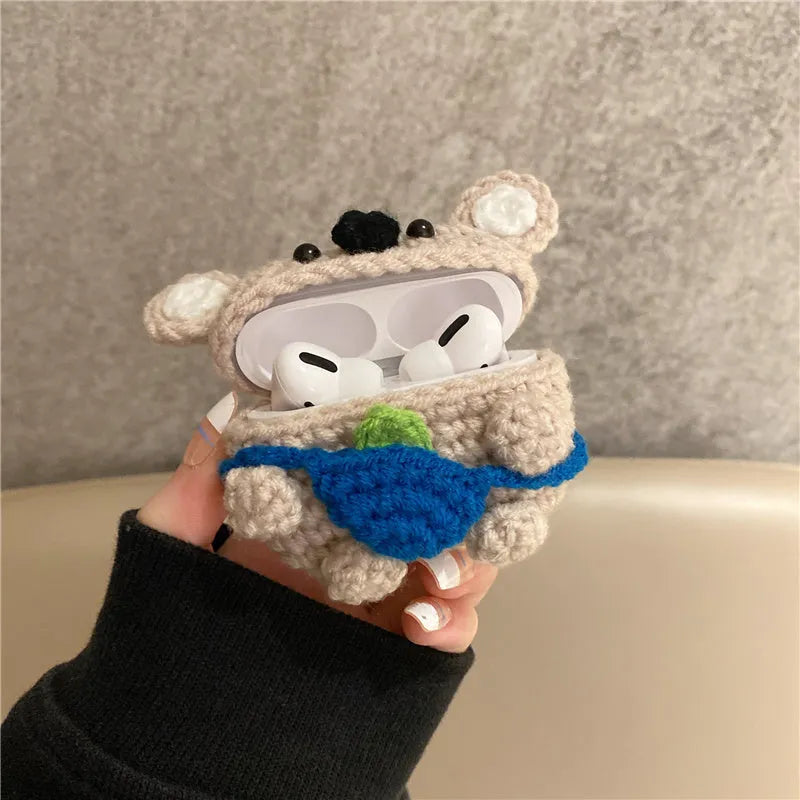 Hand-knitted koala bear backpack design AirPods case cover for 1st/2nd gen, 3rd gen, or Pro models
