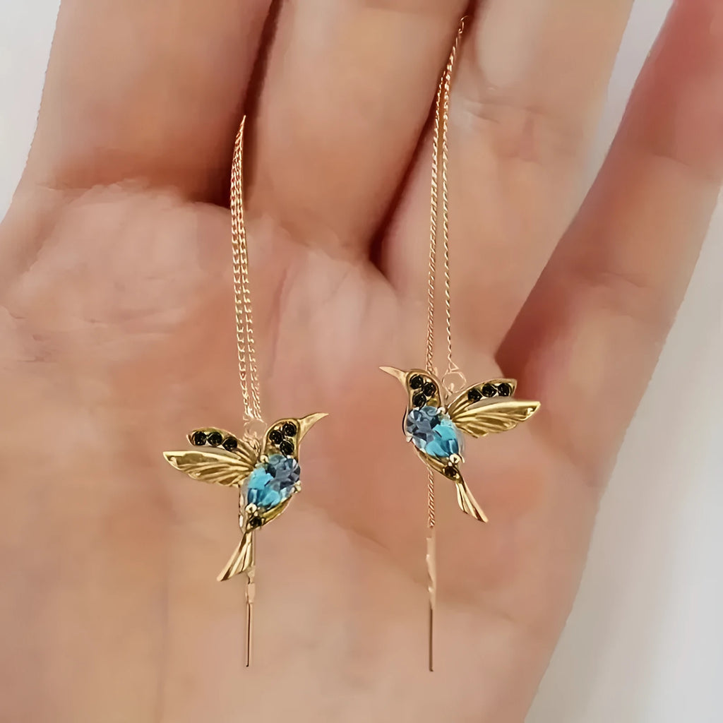 Bird hanging earrings with mixed zirconium wings in long style design on alloy background
