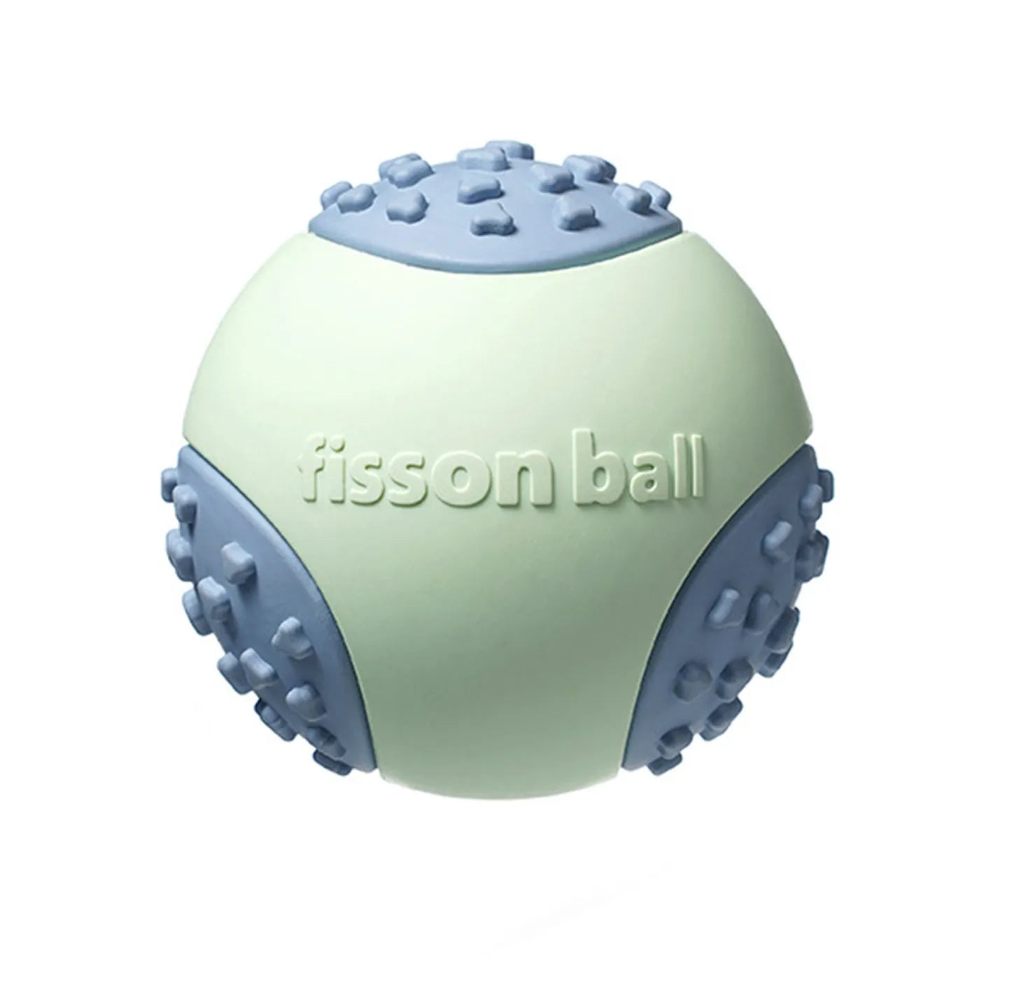 Green and pink rolling ball dog toy measuring 64mm diameter for small medium dogs