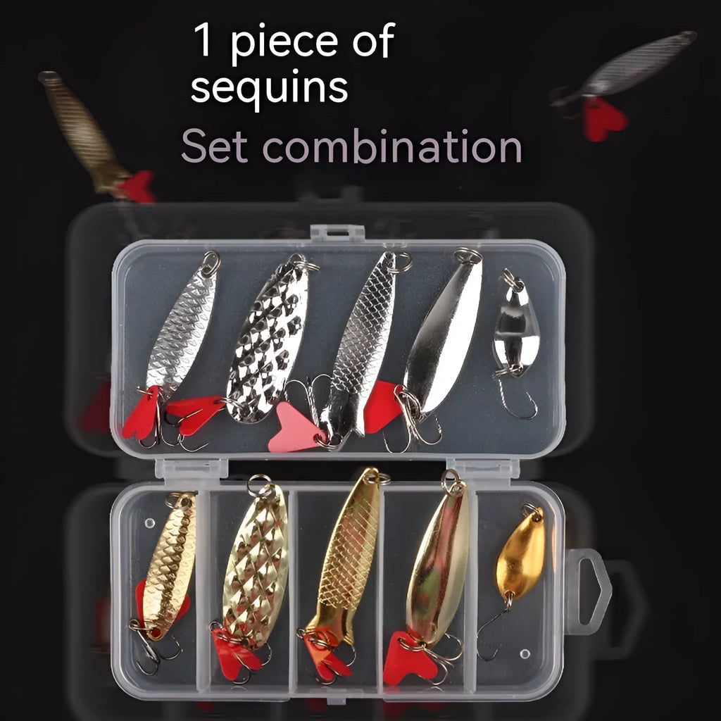 Sequin fishing lure set with metal sequins on box iron false bait in assorted colours