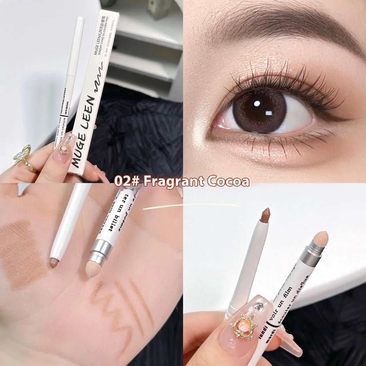 Waterproof 2-in-1 eyeshadow and highlighter pen in assorted colours on a white background.