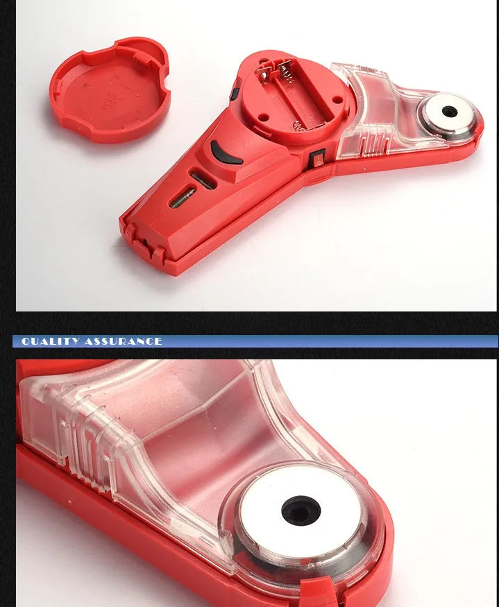 Red portable infrared laser level tool with punching positioning function for woodworking.