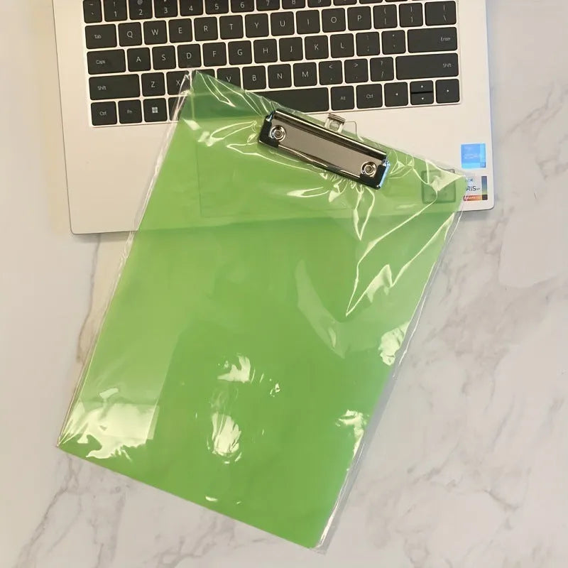 A4 transparent plate holder writing board with metal clip holding A4 document