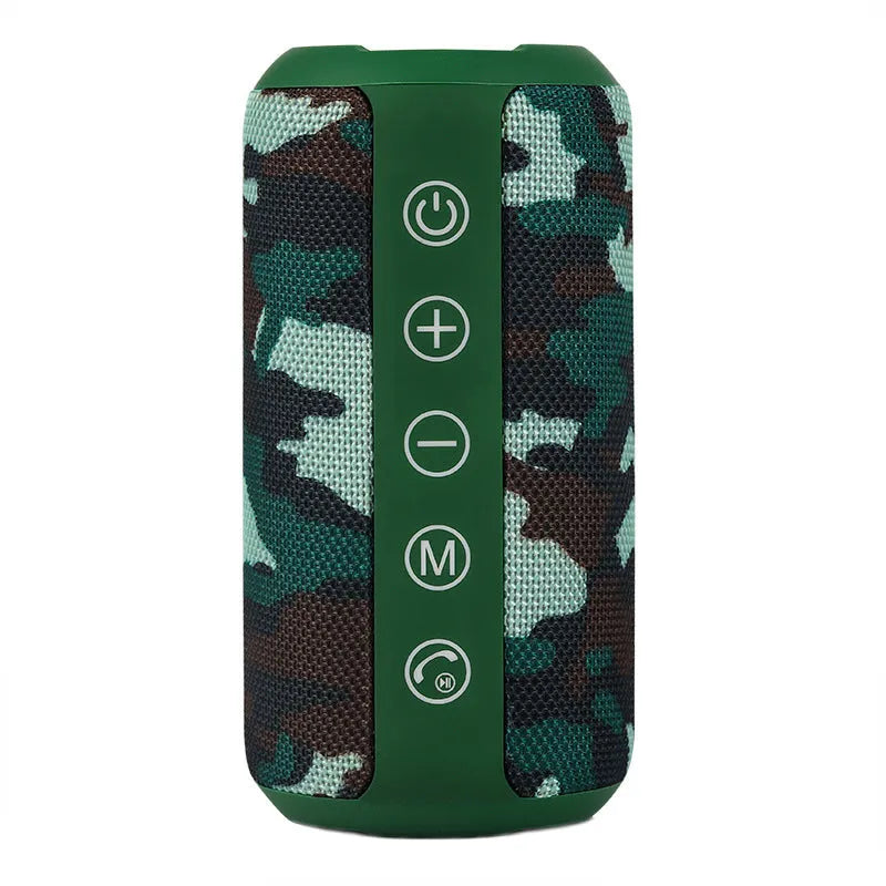Waterproof outdoor Bluetooth speaker in red colour with control buttons and ports visible.