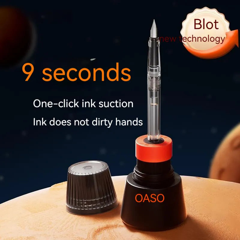 Automatic suction pen set with plastic shell, choice of tip sizes, and 40ml ink reservoir with handbag