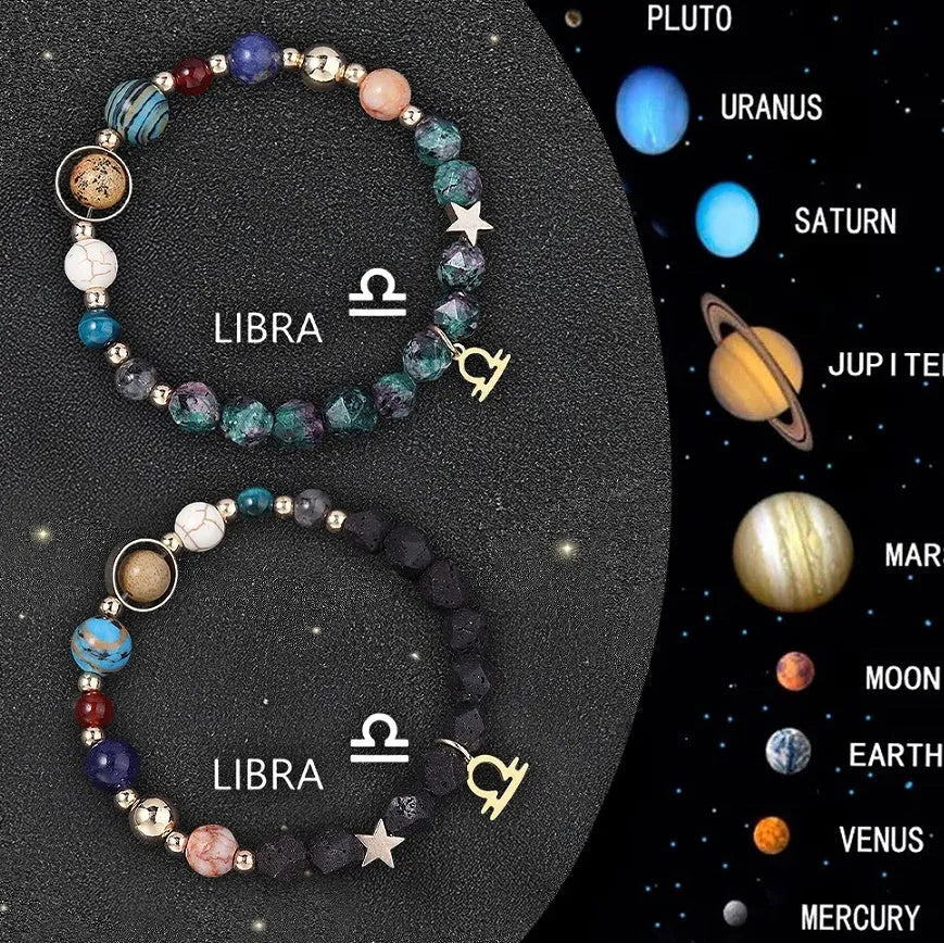 Two natural stone beaded zodiac bracelets showing different style options