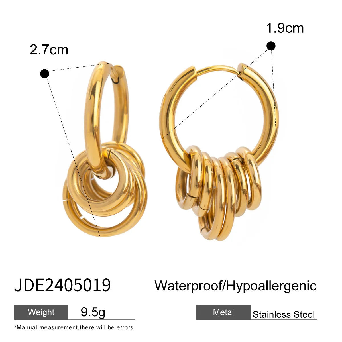 Stainless steel colour matching earrings with electroplating treatment in ins style