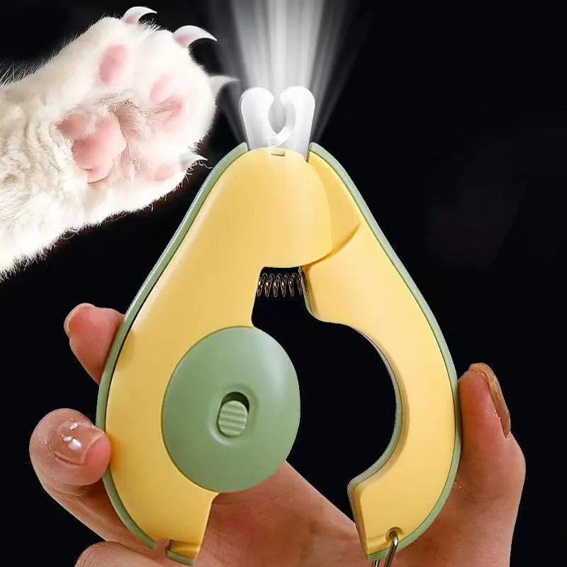 Professional pet nail clipper with LED light in green, pink, and white colour options.