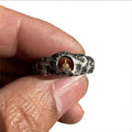 Copper grotto Buddha ring with rock texture, hand-forged spiritual jewellery in size 8